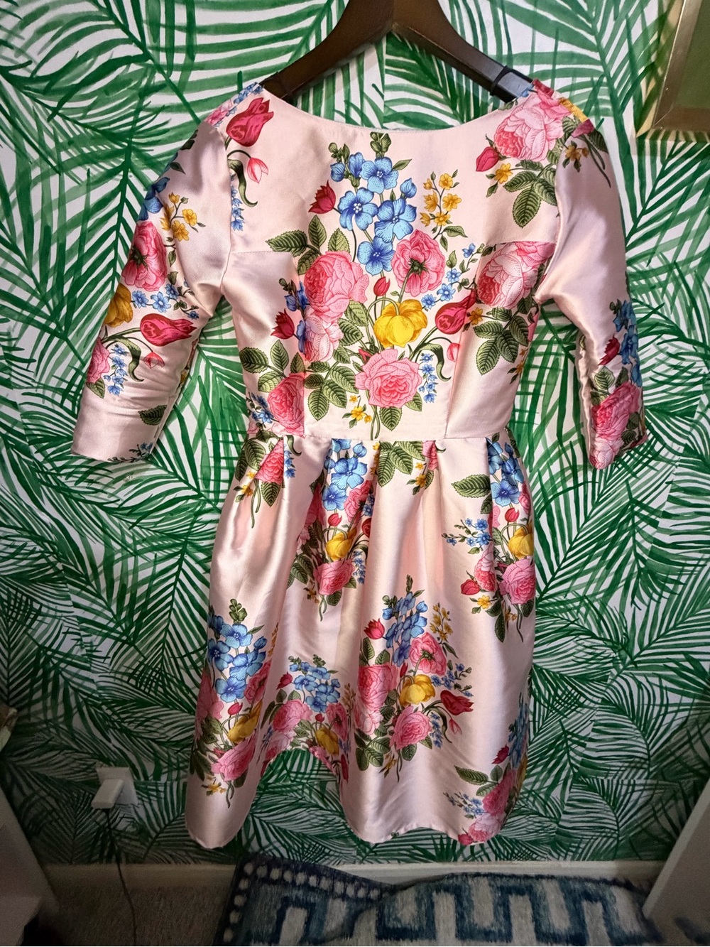 Chicwish Pink Floral Satin Fit-and-Flare Dress
